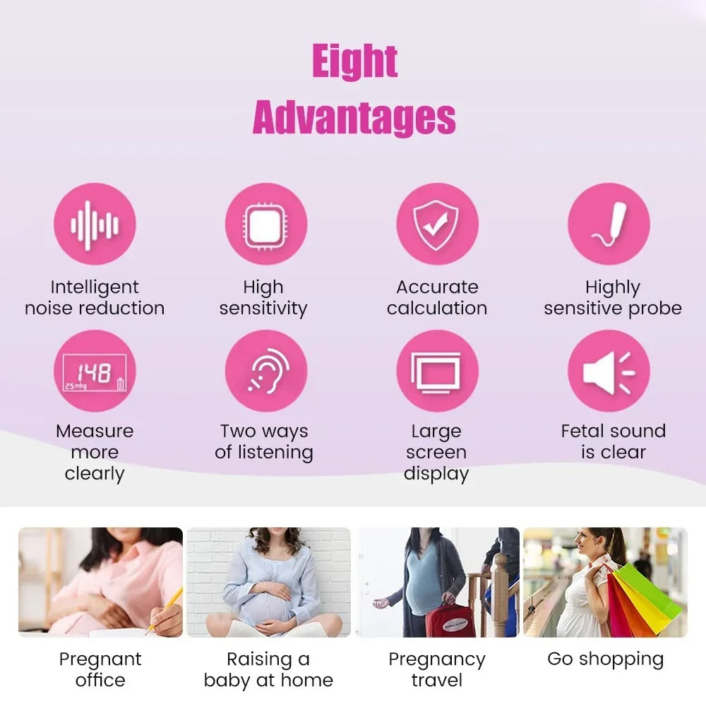 Baby heartbeat listener key benefits including portable design and easy home use