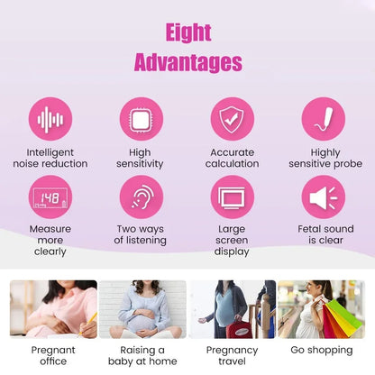 Baby heartbeat listener key benefits including portable design and easy home use